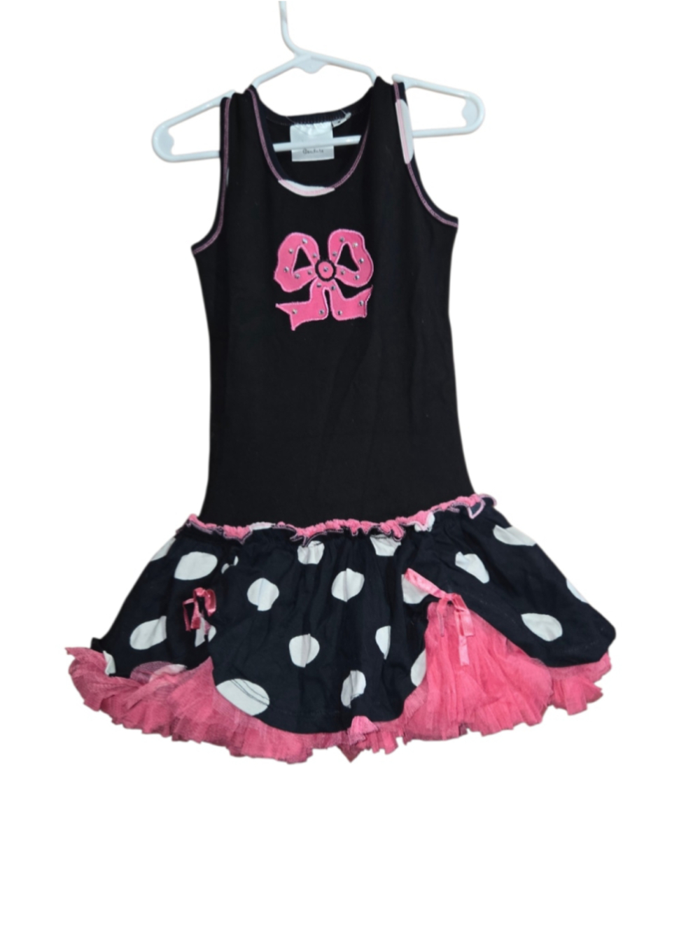 Girls Ooh La La Couture Polka Dot Bow Dress Size 4 Black Pink New